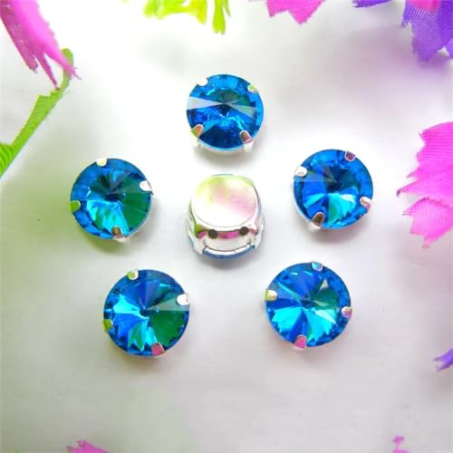 COQALINEX Kristalle nähen, Silber Kralle Glas Kristall Farben Mix Rivoli Runde Form Nähen Auf Strass Perlen DIY Applikation(6mm 50pcs A13 Aquamarine) von COQALINEX
