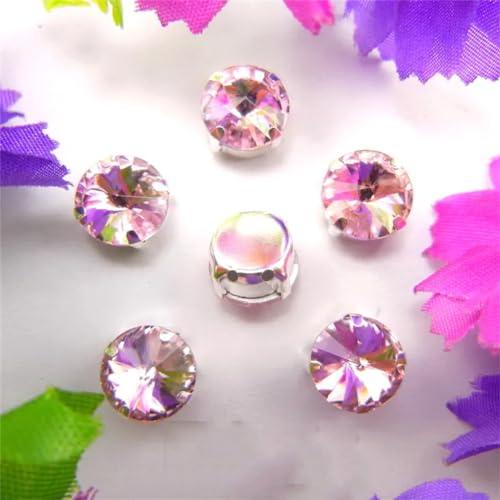 COQALINEX Kristalle nähen, Silber Kralle Glas Kristall Farben Mix Rivoli Runde Form Nähen Auf Strass Perlen DIY Applikation(6mm 50pcs A25 Pink) von COQALINEX