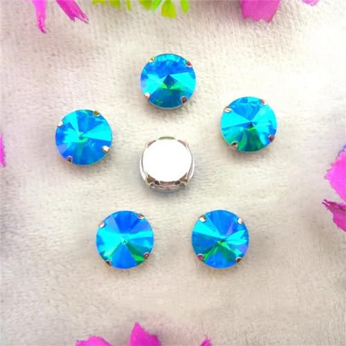 COQALINEX Kristalle nähen, Silber Kralle Glas Kristall Farben Mix Rivoli Runde Form Nähen Auf Strass Perlen DIY Applikation(6mm 50pcs A27 Aquamarine AB) von COQALINEX