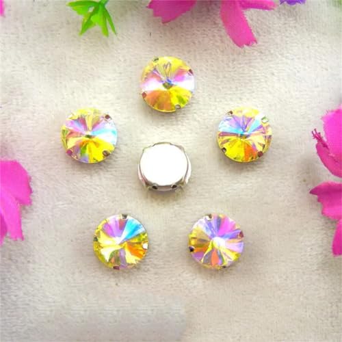 COQALINEX Kristalle nähen, Silber Kralle Glas Kristall Farben Mix Rivoli Runde Form Nähen Auf Strass Perlen DIY Applikation(6mm 50pcs A30 Jonquil AB) von COQALINEX