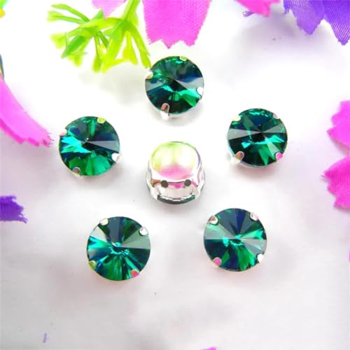 COQALINEX Kristalle nähen, Silber Kralle Glas Kristall Farben Mix Rivoli Runde Form Nähen Auf Strass Perlen DIY Applikation(6mm 50pcs A9 Emerald) von COQALINEX
