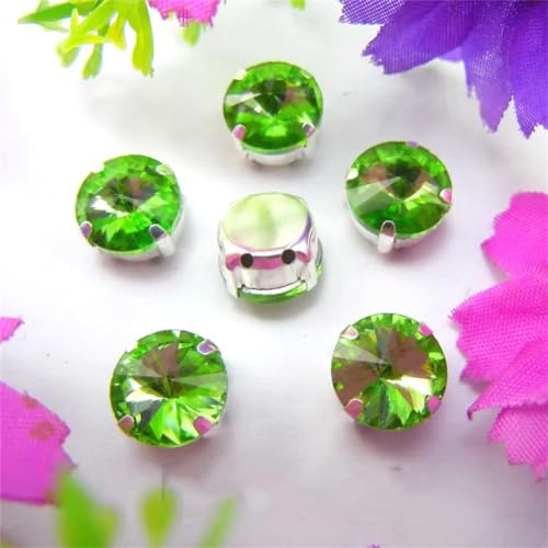 COQALINEX Kristalle nähen, Silber Kralle Glas Kristall Farben Mix Rivoli Runde Form Nähen Auf Strass Perlen DIY Applikation(8mm 50pcs A15 Peridot) von COQALINEX