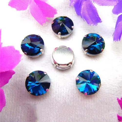 COQALINEX Kristalle nähen, Silber Kralle Glas Kristall Farben Mix Rivoli Runde Form Nähen Auf Strass Perlen DIY Applikation(8mm 50pcs A4 Blue Zircan) von COQALINEX