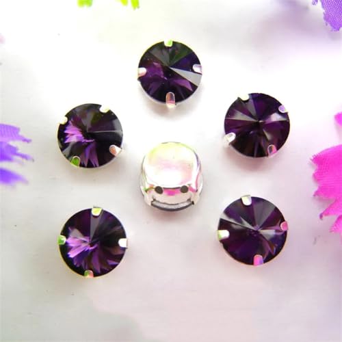 COQALINEX Kristalle nähen, Silber Kralle Glas Kristall Farben Mix Rivoli Runde Form Nähen Auf Strass Perlen DIY Applikation(8mm 50pcs A8 Amethyst) von COQALINEX