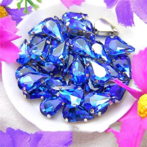 COQALINEX Kristalle nähen, Silberne Klaue, Glaskristall, Wassertropfen, Birnenform, ausgefallene Farben, for Aufnähen von Strass-Perlen, DIY-Applikation(3x6mm 50pcs A24 Lt Sapphire) von COQALINEX