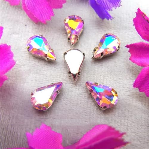 COQALINEX Kristalle nähen, Silberne Klaue, Glaskristall, Wassertropfen, Birnenform, ausgefallene Farben, for Aufnähen von Strass-Perlen, DIY-Applikation(3x6mm 50pcs A39 Pink AB) von COQALINEX