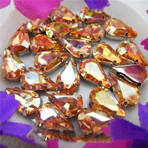 COQALINEX Kristalle nähen, Silberne Klaue, Glaskristall, Wassertropfen, Birnenform, ausgefallene Farben, for Aufnähen von Strass-Perlen, DIY-Applikation(6x10mm 50pcs A16 Champagne Gold) von COQALINEX
