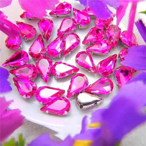 COQALINEX Kristalle nähen, Silberne Klaue, Glaskristall, Wassertropfen, Birnenform, ausgefallene Farben, for Aufnähen von Strass-Perlen, DIY-Applikation(6x10mm 50pcs A19 Rose) von COQALINEX