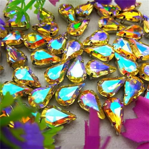 COQALINEX Kristalle nähen, Silberne Klaue, Glaskristall, Wassertropfen, Birnenform, ausgefallene Farben, for Aufnähen von Strass-Perlen, DIY-Applikation(6x10mm 50pcs A31 Jonquil AB) von COQALINEX