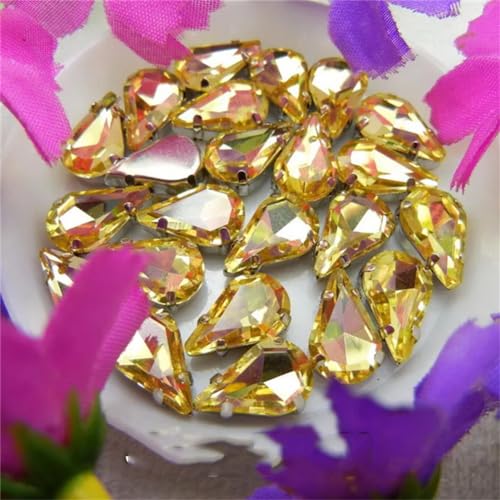 COQALINEX Kristalle nähen, Silberne Klaue, Glaskristall, Wassertropfen, Birnenform, ausgefallene Farben, for Aufnähen von Strass-Perlen, DIY-Applikation(8x13mm 50pcs A11 Jonquil) von COQALINEX