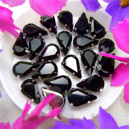 COQALINEX Kristalle nähen, Silberne Klaue, Glaskristall, Wassertropfen, Birnenform, ausgefallene Farben, for Aufnähen von Strass-Perlen, DIY-Applikation(8x13mm 50pcs A2 Black) von COQALINEX