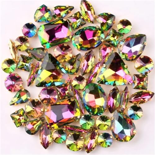 COQALINEX Kristalle nähen, Silberne Krallenfassung for Nähen von Strasssteinen, 50 Stück/Beutel, 11 Formen, Mix Violett AB, Glaskristall, DIY-Besatz(Rainbow) von COQALINEX