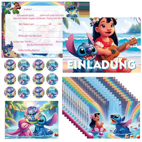 COQOYO Einladungskarten Kindergeburtstag, 12 Stück Kinder Geburtstag Einladungen auf Deutsch, Party Einladung Set mit Cartoon-Mustern, Bunten Umschlägen und Runden Aufklebern für Jungen Mädchen von COQOYO