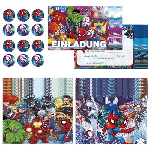 COQOYO Superhelden Einladungskarten Kindergeburtstag Jungen, 12pcs Geburtstag Einladungen auf Deutsch, Partyeinladungen mit Bunte Umschläge und Runde Aufkleber, Cartoon Einladung Set für Kinder Party COQOYO Superhelden Einladungskarten Kindergeburtstag Jungen, 12pcs Geburtstag Einladungen auf Deutsch, Partyeinladungen mit Bunte Umschläge und Runde Aufkleber, Cartoon Einladung Set für Kinder Party von COQOYO