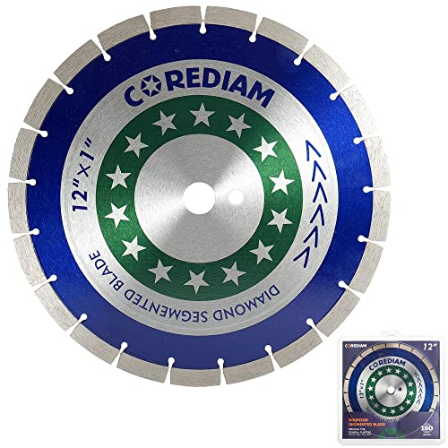 COREDIAM 30,5 cm Diamantblatt, segmentiertes Diamantsägeblatt mit 13 mm Segmenthöhe, Allzweckschneiden von Beton, Block, Pflasterstein, Ziegel, Mauerwerk und Stein, Nass-/Trockenschnitt, 2,5 cm Dorn COREDIAM 30,5 cm Diamantblatt, segmentiertes Diamantsägeblatt mit 13 mm Segmenthöhe, Allzweckschneiden von Beton, Block, Pflasterstein, Ziegel, Mauerwerk und Stein, Nass-/Trockenschnitt, 2,5 cm Dorn von COREDIAM