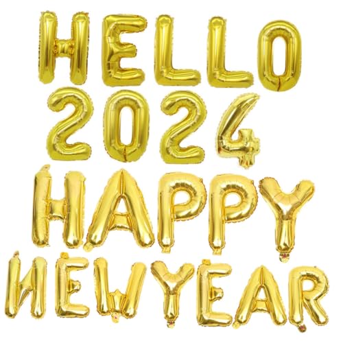 CORHAD Luftballons Set 1 Set Folienballons 2024 Dekorative Neujahrsballons Für Party Und Festlichkeiten Happy New Year & Hello 2024 Ballon Set Perfekte Neujahrsdekoration Luftballon von CORHAD