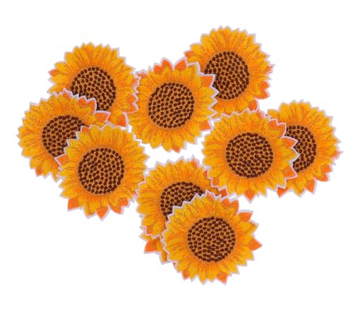 CORHAD 10 Stück Teiliges Bestickte Sonnenblumen Aufnäher Lebendige Farben Langlebig und Farbecht zum Aufnähen Kleidung Geeignet für DIY Nähprojekte und Textilgestaltung von CORHAD