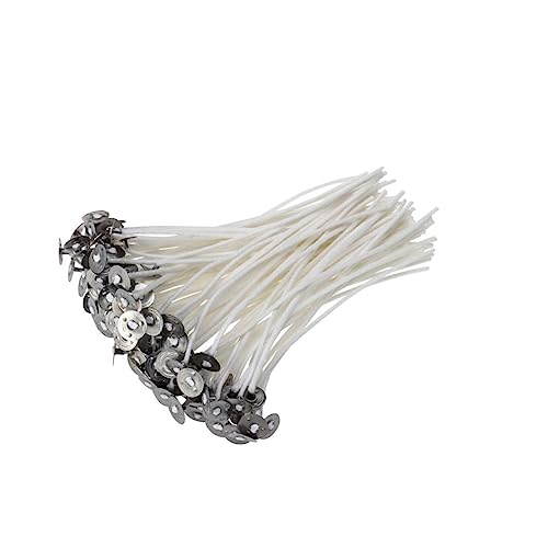 CORHAD 100 Stück Baumwoll-dochte mit Metallplättchen Vorgewachst Raucharm Bleifrei für Kerzenherstellung DIY Geeignet für Soja- Gel Paraffinwachs von CORHAD