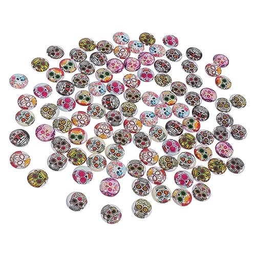 CORHAD 100 Stück Totenkopf-Glas-Patch, DIY-Edelsteine, Mosaik, runde Fliesen, Schmuckzubehör, Glas, flache Rückseite, Kuppel, Cabochons, rund, Glas, DIY, Scrapbooking, farbige von CORHAD