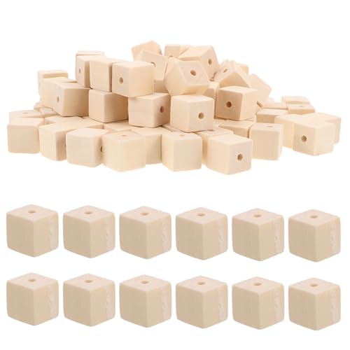 CORHAD 100Stücke Holzperlen mit Löchern Unvollendete Quadratische Holzwürfel für DIY Projekte Handwerkliche Dekoration im Rustikalen Stil für Schmuckherstellung von CORHAD
