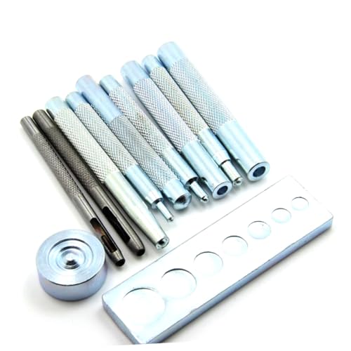 CORHAD 11 Stück Teiliges Lederhandwerk Werkzeugset mit Robustem Metall Extra Langen Griffen Universalem Sockel für Nietenbreiten Lochstanzer für Druckknöpfe Nieten Ösen DIY Reparaturen von CORHAD