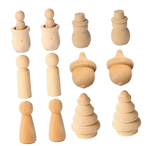 CORHAD 12 Stück Satz Puppen holzfiguren holz figuren Unvollendete Holzornamente Puppenhaus-Miniaturen Puppenbasis leere Holzpuppe Handwerk Kunstprojekte Puppe Lotusbaum Khaki von CORHAD