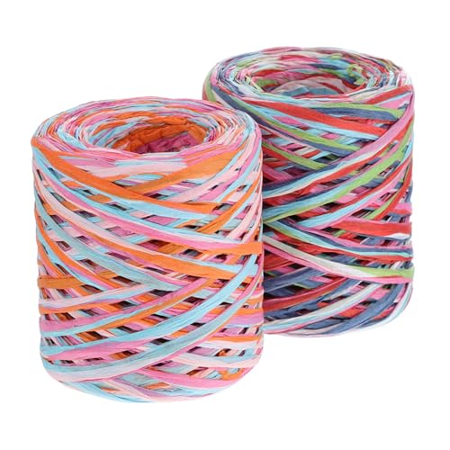 CORHAD 2 Rollen Bunte DIY Papierkordel Raffia Geschenkband Robust Langlebig für Geschenkverpackung Dekoration Basteln Haaraccessoires Vielseitig Einsetzbar von CORHAD