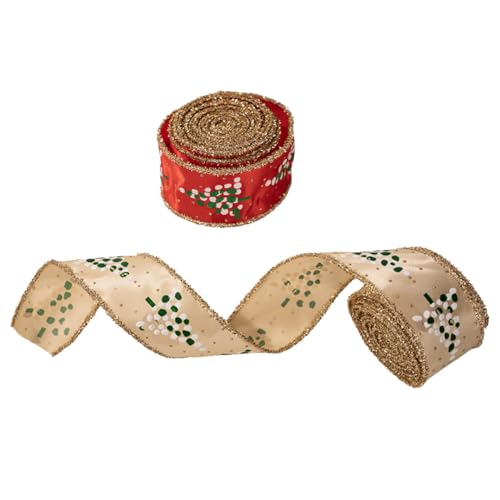 CORHAD 2 Rollen Weihnachtsband mit Drahtkante Klassische Weihnachtsbaum Glitzermuster Vielseitig für Geschenkverpackungen DIY Türkränze Schleifen und Saisonale Dekoration Robustes von CORHAD