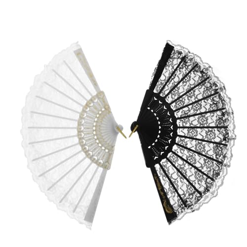 CORHAD 2 Stück Eleganter Einlagiger Spitzenfächer Weiß und Schwarz Faltbarer Chinesischer Stil Leichter Handfächer für Sommer Hochzeit Tanz Fotorequisiten für Frauen und Mädchen CORHAD 2 Stück Eleganter Einlagiger Spitzenfächer Weiß und Schwarz Faltbarer Chinesischer Stil Leichter Handfächer für Sommer Hochzeit Tanz Fotorequisiten für Frauen und Mädchen von CORHAD