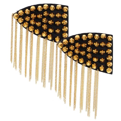 CORHAD 2 Stück Goldene Quasten Epauletten mit Kette und Nieten Punk Schulterklappen für Damen Kostüm Abnehmbare Vintage Schulterabzeichen mit Fransen für Cosplay und Halloween von CORHAD