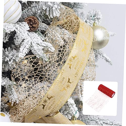 CORHAD 2 Stück Teiliges Mesh Band mit Glitzereffekt Breit Dekoratives DIY Geschenkband für Kreative Bastelprojekte und Festliche Partydekorationen Rot Goldfarben von CORHAD