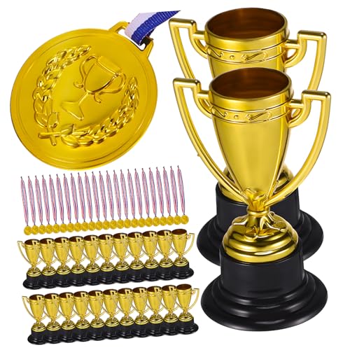 CORHAD 24sätze Pokal Mit Medaille Für Erwachsene Großer Preispokal Für Ersten Trophäen Für Sportwettbewerbe Langlebige Pokale Und Minimedaille von CORHAD