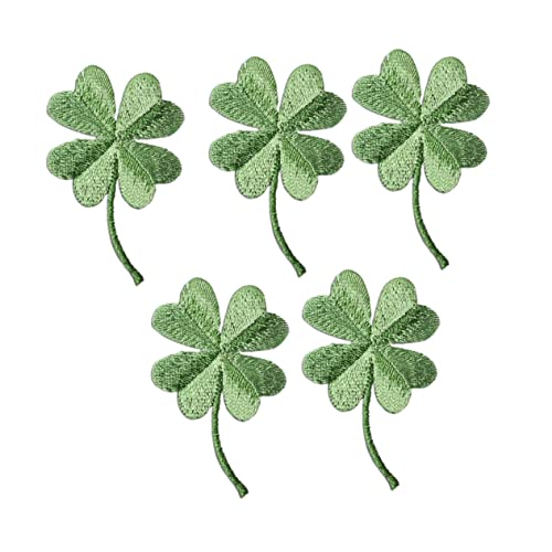 CORHAD - 5 Stück vierblättrige Patches irisches Irland DIY Ornamente Kleeblatt Applikationen zum Aufbügeln DIY Flicken Glücksklee Patch 4 Blatt kleine Pflanze u von CORHAD