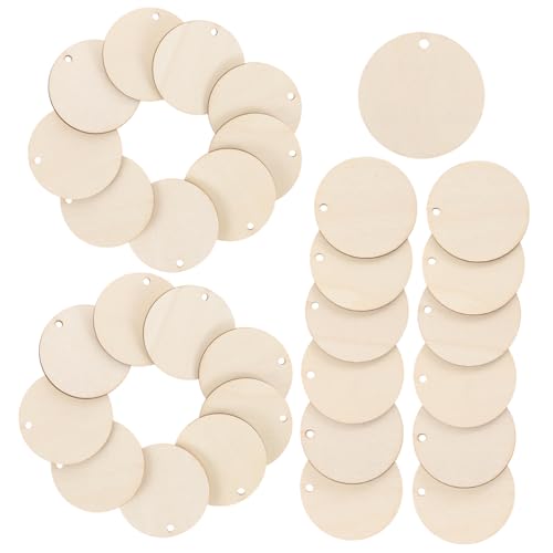 CORHAD 50 Stück Runde Holzscheiben mit Loch Naturholzscheiben zum Basteln DIY Holzplatten für Scrapbooking Party und Weihnachtsdekoration Umweltfreundliche Holzplättchen für Kunstprojekte von CORHAD