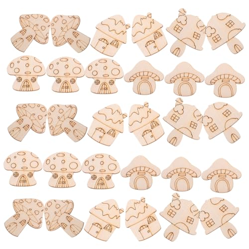 CORHAD 50 Stück Unvollendete Holzpilz-dekorationen Große Holzscheiben DIY Bastelbedarf für Scrapbooking Handbemalbar Natürliche Holzstücke für Kreative Dekorationen und Geschenke von CORHAD