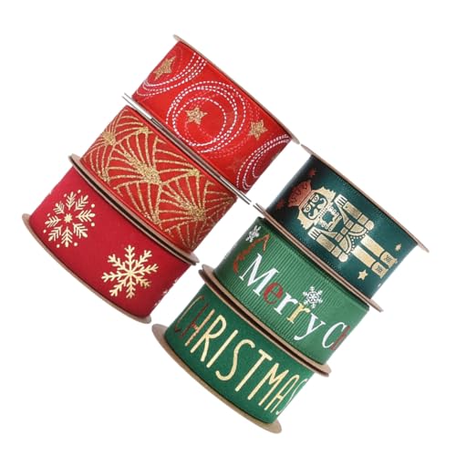 CORHAD 6 Rollen Weihnachtsband mit Goldfolie Breit Festliche Geschenkverpackung und Bastelband für DIY Weihnachtsdeko Drahtkantenband mit Eleganten Weihnachtsmotiven Vielseitig für CORHAD 6 Rollen Weihnachtsband mit Goldfolie Breit Festliche Geschenkverpackung und Bastelband für DIY Weihnachtsdeko Drahtkantenband mit Eleganten Weihnachtsmotiven Vielseitig für von CORHAD
