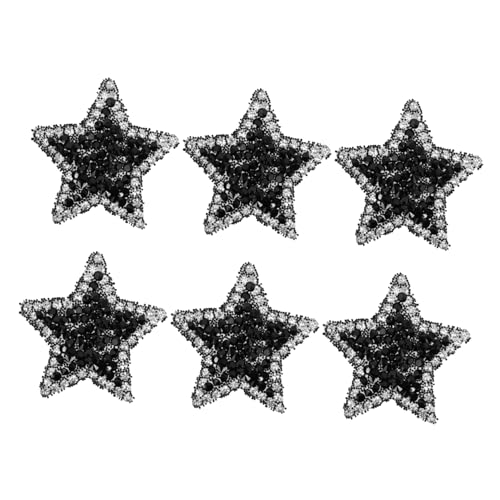 CORHAD 6 Stück Teiliges Sternförmige Stoffaufnäher mit Perlen Design Kreative Bling Applikationen zum Aufbügeln für DIY Kleidung Taschen und Bastelprojekte Schwarz von CORHAD