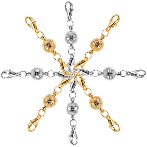 CORHAD 8 Stück Teiliges Magnetverschluss für Halsketten und Armbänder Runde Matte DIY Schmuckverbinder mit Doppeltem Karabinerverschluss Langlebige Kettenverlängerung in Gold und Silber von CORHAD