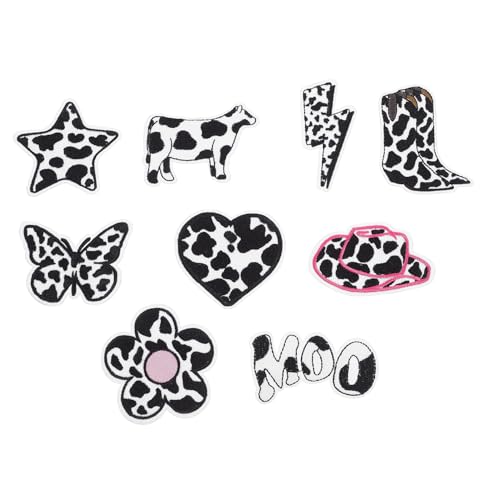 CORHAD 9 Stück Teiliges Bügelflicken Niedlichen Cartoon motiven Bestickte Applikationen für DIY kleidungsreparatur Langlebige Stoffpatches mit Kuh Herz Stern designs Einfach Aufbügelbar von CORHAD