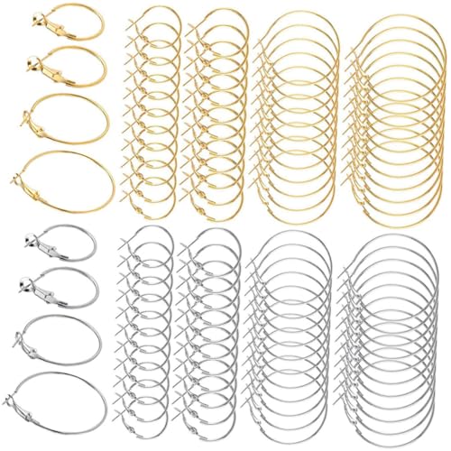 CORHAD 96 Stück Teiliges Creolen Hypoallergener Legierung Runde Große Ohrhänger für Schmuckherstellung Vielseitige Ohrringe in Silber und Gold für Damen für Basteln und Besondere Anlässe von CORHAD