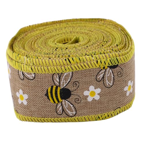 CORHAD Bee Themen Geschenkband Dekoratives Bienen Motiv Geschenkband für Verpackung Schleifen Basteln und Partydeko Robustes Hochwertiges Sackleinenband für Shower und Feiern von CORHAD