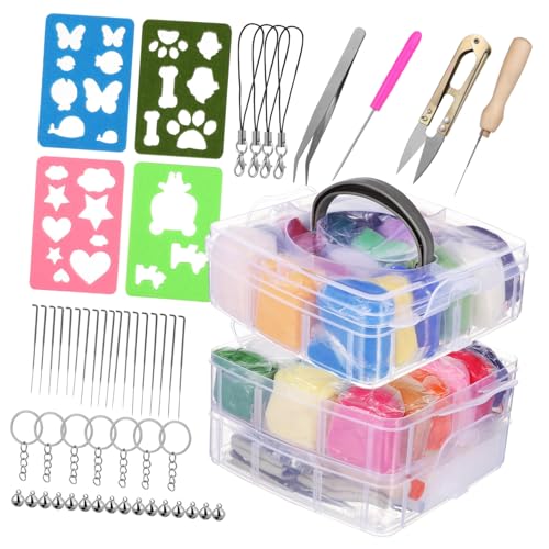 CORHAD Nadelfilzset mit Bunten Filzwollen sowie Werkzeugset und Schablonen Vielseitiges Wollfilz-bastelset für Anfänger und Erwachsene Kompakt und Tragbar für DIY Filzkunst von CORHAD