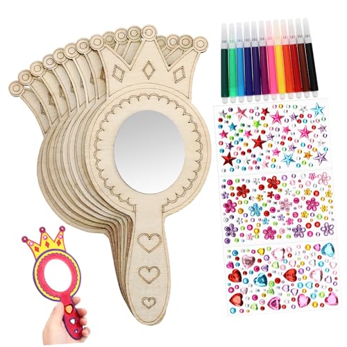 CORHAD Unvollendetes Holzspiegel Teilig Kronenform Handspiegel mit Wasserfarbenstiften und Sticker Bögen DIY Bastelset für Kindergeburtstag Malspielzeug für Mädchen CORHAD Unvollendetes Holzspiegel Teilig Kronenform Handspiegel mit Wasserfarbenstiften und Sticker Bögen DIY Bastelset für Kindergeburtstag Malspielzeug für Mädchen von CORHAD