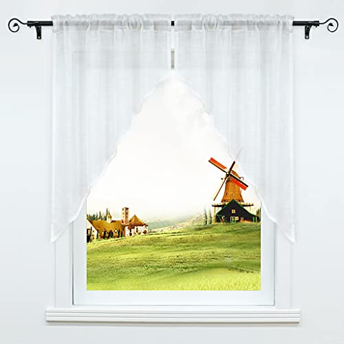 CORLIF Küche Gardine Scheibengardine Tunnelzug Bistrogardine Landhaus Kurzgardine Halbtransparent Leinen Weiß BxH 80x100cm 1 Set von CORLIF