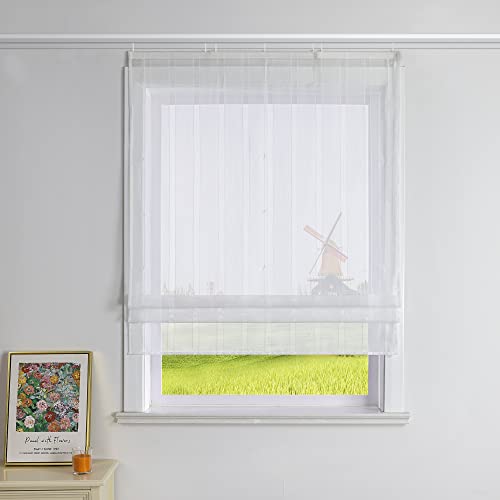 CORLIF Raffrollo Gestreifte Raffgardinen mit Streifen mit Baumwollgarn-Optik Gardinen Landhaus Bändchenrollo Küche Transparente Rollos Modern für Fenster mit Klettband Weiß BxH 120x140 cm 1 Stück CORLIF Raffrollo Gestreifte Raffgardinen mit Streifen mit Baumwollgarn-Optik Gardinen Landhaus Bändchenrollo Küche Transparente Rollos Modern für Fenster mit Klettband Weiß BxH 120x140 cm 1 Stück von CORLIF