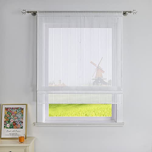 CORLIF Raffrollo Gestreifte Raffgardinen mit Streifen mit Baumwollgarn-Optik Gardinen Landhaus Bändchenrollo Küche Transparente Rollos Modern für Fenster mit Tunnelzug Weiß BxH 80x140 cm 1 Stück CORLIF Raffrollo Gestreifte Raffgardinen mit Streifen mit Baumwollgarn-Optik Gardinen Landhaus Bändchenrollo Küche Transparente Rollos Modern für Fenster mit Tunnelzug Weiß BxH 80x140 cm 1 Stück von CORLIF