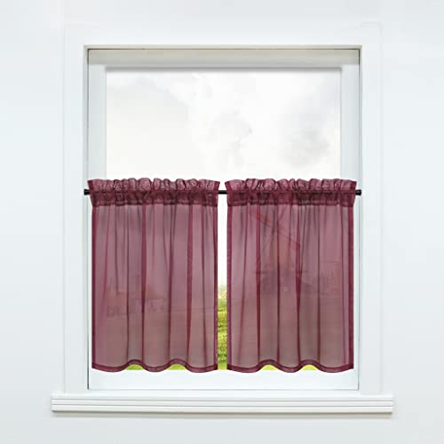 CORLIF Scheibengardine Modern Bistrogardine mit Tunnelzug Küche Gardinen Transparent Vorhänge Kurzgardine Voile Rot BxH 76x92cm 2er-Set von CORLIF