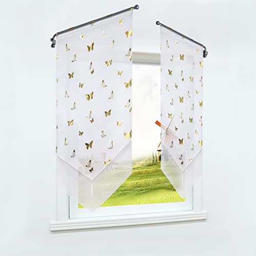 CORLIF Scheibengardine mit Tunnelzug Vorhang Küche Bistrogardinen Panneaux Voile Kurzgardine Transparent Gardinen mit Schmetterling Druck Gold BxH 80x150cm 1 Stück CORLIF Scheibengardine mit Tunnelzug Vorhang Küche Bistrogardinen Panneaux Voile Kurzgardine Transparent Gardinen mit Schmetterling Druck Gold BxH 80x150cm 1 Stück von CORLIF