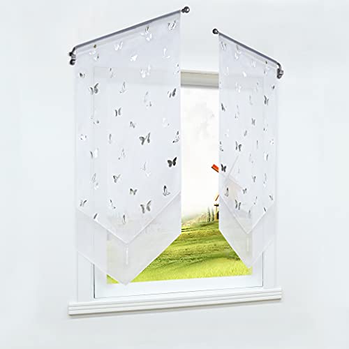 CORLIF Scheibengardine mit Tunnelzug Vorhang Küche Bistrogardinen Panneaux Voile Kurzgardine Transparent Gardinen mit Schmetterling Druck Weiß BxH 60x90cm 1 Stück CORLIF Scheibengardine mit Tunnelzug Vorhang Küche Bistrogardinen Panneaux Voile Kurzgardine Transparent Gardinen mit Schmetterling Druck Weiß BxH 60x90cm 1 Stück von CORLIF