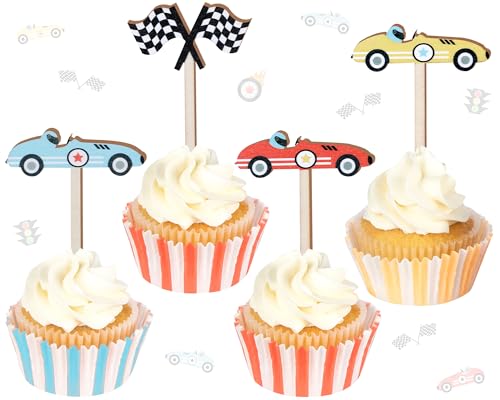 CORNER LACE Cupcake-Aufsätze aus Holz, Rennwagenaufsätze, Rennflagge, Cupcake-Picks, Kuchendekorationen, Babyparty, Geburtstagsparty, 32 Stück CORNER LACE Cupcake-Aufsätze aus Holz, Rennwagenaufsätze, Rennflagge, Cupcake-Picks, Kuchendekorationen, Babyparty, Geburtstagsparty, 32 Stück von CORNER LACE